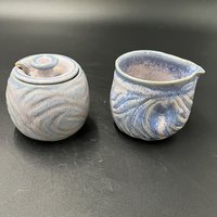 Carved Purple and Blue Cream and Sugar Set