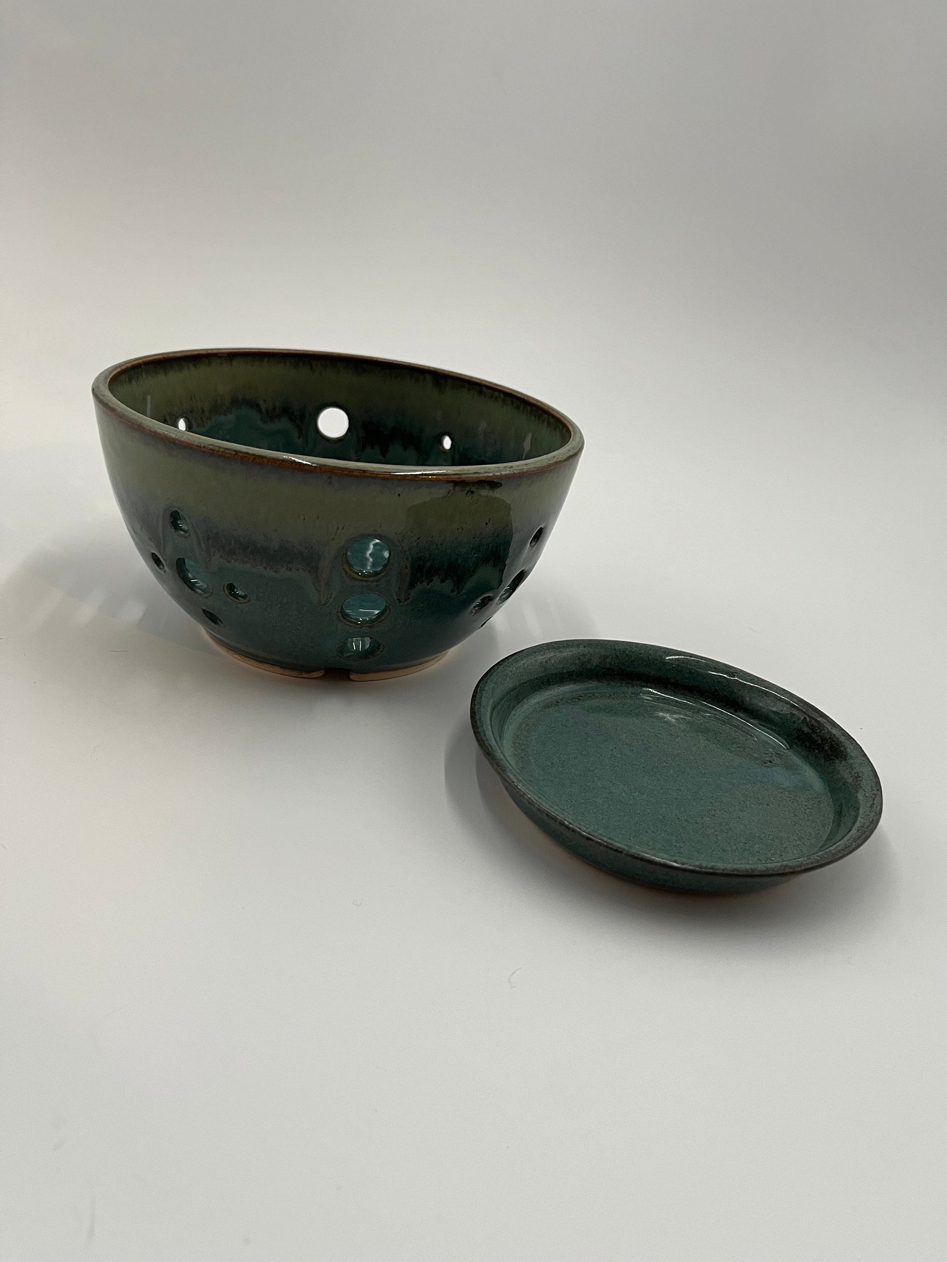 Hand-made Blue Green Berry Bowl and Plate