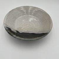 Handmade White Speckled Ceramic Serving Bowl with Black and Grey Accents