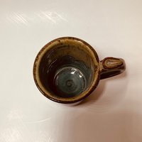 Small blue and honey ceramic mug