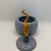 Handmade Blue Gnome Lidded Jar
