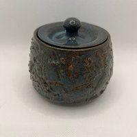 Blue Carved Ceramic Lidded Jar