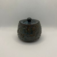 Blue Carved Ceramic Lidded Jar