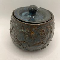 Blue Carved Ceramic Lidded Jar