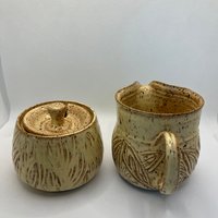 Carved Yellow Cream and Sugar Set