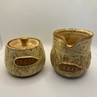 Carved Yellow Cream and Sugar Set