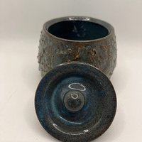 Blue Carved Ceramic Lidded Jar