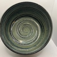 Handmade Swirl Carved Green Serving Bowl
