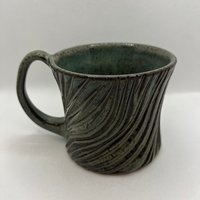 Handmade Carved Ceramic Green Mug