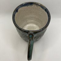 Handmade Ceramic Blue-Green Carved Mug