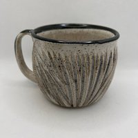 Handmade Carved Ceramic Black and White Mug