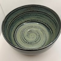 Handmade Swirl Carved Green Serving Bowl
