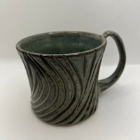 Handmade Carved Ceramic Green Mug