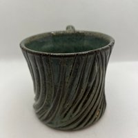 Handmade Carved Ceramic Green Mug