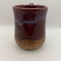 Handmade Ceramic Firebrick Red Carved Mug