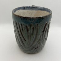 Handmade Ceramic Blue-Green Carved Mug