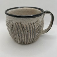 Handmade Carved Ceramic Black and White Mug