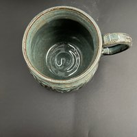 Handmade Carved Ceramic Blue and Green Mug