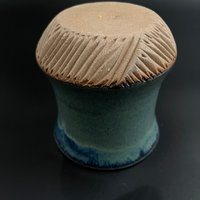 Handmade Carved Blue and Green Ceramic Tankard Mug