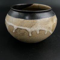 White and Golden Crackle Ceramic vase - Raku fired