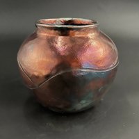Handmade Iridescent Copper Ceramic Vase - Raku fired