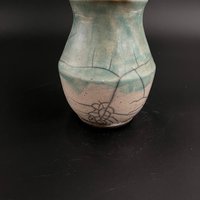 Blue and White Crackle Ceramic vase - Raku fired