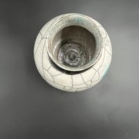 Large Blue and White Crackle Ceramic Moon vase - Raku fired