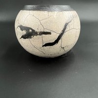 Handmade White Crackle Ceramic vase - Raku fired