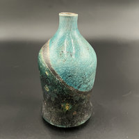 Handmade Green and Copper Crackle Ceramic vase - Raku fired