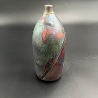 Handmade Irridescent Matte Bottle Vase - Raku fired