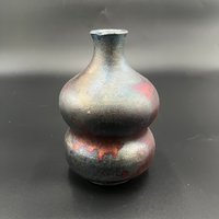 Handmade Irridescent Matte Bubble Vase - Raku fired