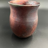 Handmade Striped Irridescent Copper Matte Vase - Raku fired