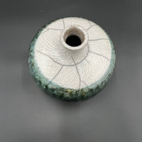 Copper, Green, and White Crackle Ceramic Bottle Vase - Raku fired