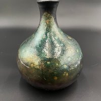 Irridescent Green Ceramic Bottle Vase - Raku fired