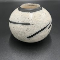 Handmade Black and White Crackle Ceramic vase - Raku fired