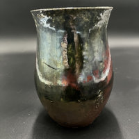 Handmade Iridescent Green and Copper Ceramic Vase - Raku fired