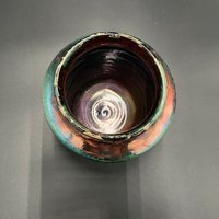 Handmade Green and Copper Irridescent Ceramic vase - Raku fired