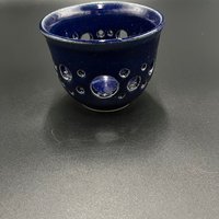 Hand Carved Dark Blue Candle Holder