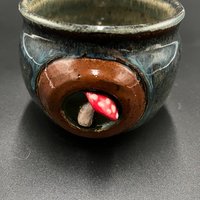 Handmade Blue and Red Ceramic Mushroom Mug
