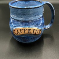 Large Handmade Dripping Blue Ceramic Caffeine Mug