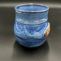 Large Handmade Dripping Blue Ceramic Caffeine Mug