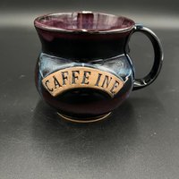 Large Handmade Black, Green, and Purple Ceramic Caffeine Mug