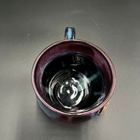 Large Handmade Black, Green, and Purple Ceramic Caffeine Mug