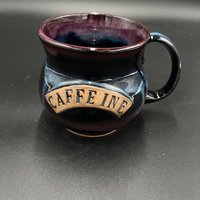 Large Handmade Black, Green, and Purple Ceramic Caffeine Mug
