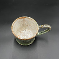 Handmade Carved Green and White Ceramic Tankard Mug