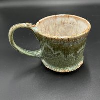 Handmade Carved Green and White Ceramic Tankard Mug