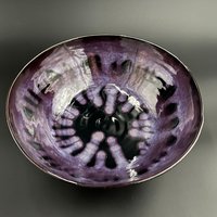 Handmade Large Black and Purple Ceramic Serving Bowl
