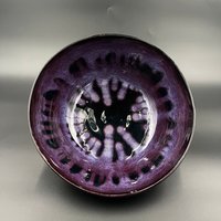 Handmade Large Black and Purple Ceramic Serving Bowl