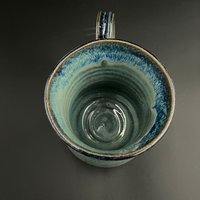 Handmade Carved Blue and Green Ceramic Tankard Mug