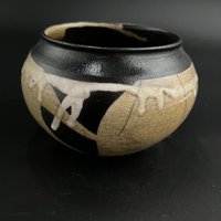 White and Golden Crackle Ceramic vase - Raku fired